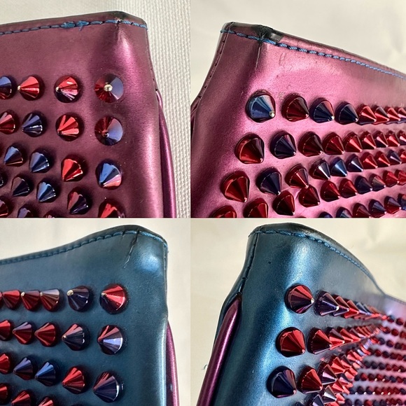 ✨CHRISTIAN LOUBOUTIN Loubiposh Patent Scarabe Spikes Chain Clutch Bag Rose Blue - Picture 11 of 16